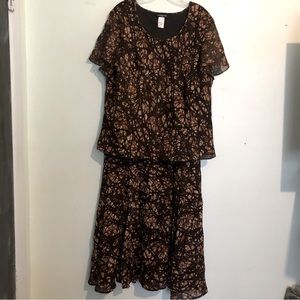 Jones New York 2-Pc Skirt Set, Midi, Brown & Cream, size 24W top, 20W Bottom